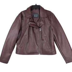 Levi‎ Strauss Co Womens Faux Leather Moto Jacket Burgundy XL